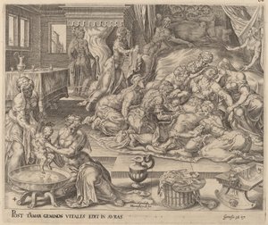 Birth of Pharez and Zara by Herman Jansz Muller after Maerten van Heemskerck