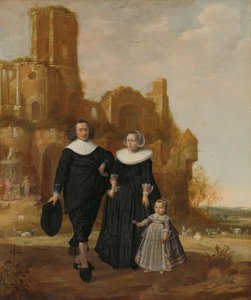 Portrait of a Couple with Their Child in a Landscape by Herman Mijnerts Doncker