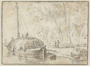 Hay Barge at a Shore by Herman Saftleven