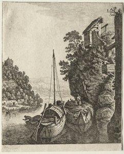 Two Boats Moored Under a Rock