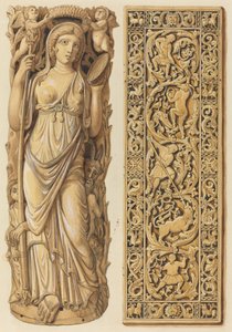 Renderings of an Ivory Carving of Ariadne from the 6th Century and an Ivory Plaque from the 9th Century by Herman Wilhelm Soltau