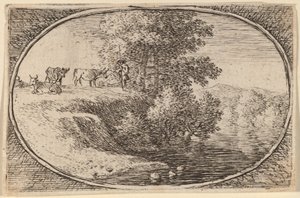 Herd of Cows on Bluff to Left of Water by Herman van Swanevelt