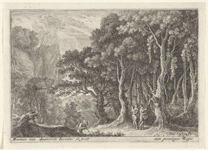 Satyr Collecting Fruit (series title: Landscapes with Satyrs) by Herman van Swanevelt