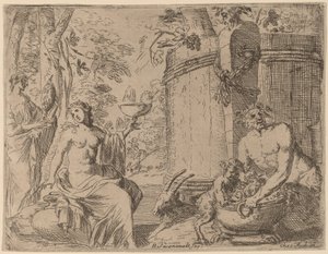 Two Nymphs and a Satyr before a Large Vat