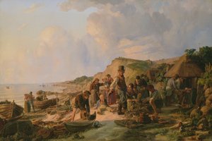 The Homecoming of the Fisherman at Probsteier, 1837 by Hermann Kauffmann