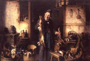 Kitchen Interior with a Man Holding a Hare