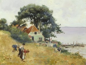 Children Gleaning by a Lake, c.1900-10