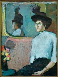 Lady with Hat in Front of Mirror by Hermann Stenner