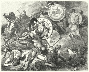 Epaminondas saving the life of Pelopidas at the Battle of Mantinea, 385 BC by Hermann Vogel