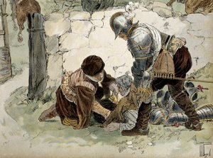 Henri IV injured during a reconnaissance at Aumale against the Mayenne army. Illustration by Hermann Vogel in Henri IV by Hermann Vogel