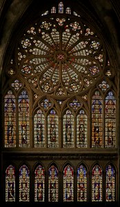 The rose window and lancets with Prophets, Patriarchs and Apostles