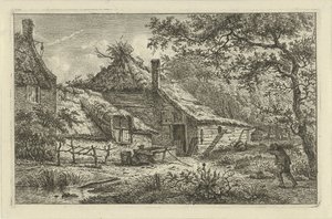 Farmyard with Man Carrying Firewood