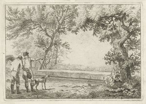 Two Men by Stone Cartouche by Hermanus Fock