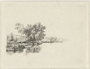 Water Scene with Cows under Trees along the Shore, The Pond