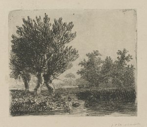 Three Pollard Willows by a Waterside by Hermanus Jan Hendrik van Rijkelijkhuysen