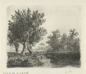 Three Pollard Willows by a Waterside by Hermanus Jan Hendrik van Rijkelijkhuysen