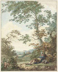 Sleeping Man with Dog Under a Tree