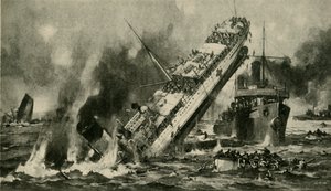 The sinking of the Anglia, First World War, 17 November 1915 by Hermanus Willem Koekkoek