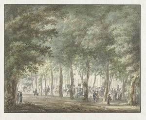 View in the Haarlemmerhout, with a Crowd of People in front of the Heerenlogement by Hermanus van Brussel