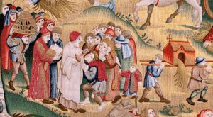 Flemish tapestry. Series Four tapestries after Hieronymus Bosch. Tribulations of human life. Third tapestry in the series. Model Inspired by the work of Hieronymus Bosch. Manufacture Unknown workshop, Brussels. Before 1560