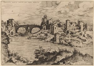 View of the Ponte Quattro Capi and the Island of the Tiber