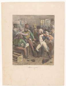 Two Soldiers Crossing Swords in a Tavern (series title: Lithographic Sketches) by Hippolyte Bellange
