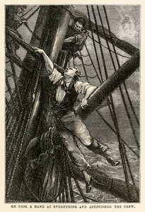 He took a hand at everything and astonished the crew, from Around the World in Eighty Days by Jules Verne by Hippolyte Leon after Benett
