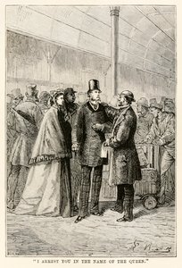 I arrest you in the name of the Queen, from Around the World in Eighty Days by Jules Verne, 1873 by Hippolyte Leon after Benett