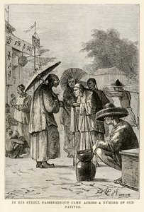 In his stroll Passepartout came across a number of old natives, from Around the World in Eighty Days by Jules Verne by Hippolyte Leon after Benett