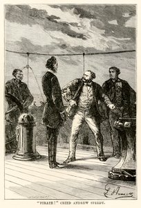 Pirate! cried Andrew Speedy, from Around the World in Eighty Days by Jules Verne, engraved by Louis Dumont, 1873 by Hippolyte Leon after Benett