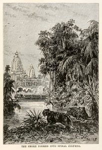 The smoke formed into spiral columns, from Around the World in Eighty Days by Jules Verne by Hippolyte Leon after Benett