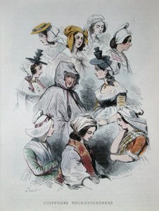 Headdresses of Burgundian peasants, from the book 