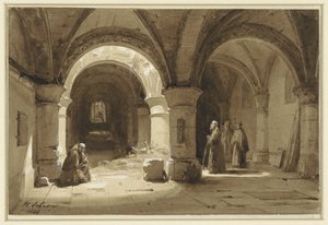 Monastery Vaults with Monks by Hippolyte Victor Valentin Sebron