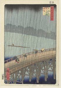Sudden Rain Shower on the Great Bridge at Atake (One Hundred Famous Views of Edo) by Hiroshige (I) , Utagawa