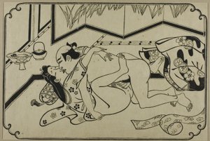 A sheet from a shunga album by Hishikawa Moronobu