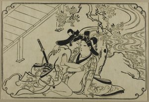 Lovers in the Garden, from an Untitled Series of Erotic Prints by Hishikawa Moronobu