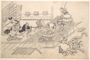 The Kitchen of a Joroya by Hishikawa Moronobu