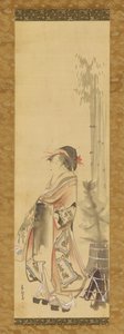 Girl Playing Battledore and Shuttlecock by Hishikawa Sori