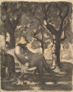 A Man Reading in a Garden, 1825-79 by Honoré Daumier