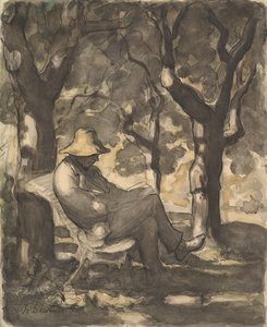 A Man Reading in a Garden, ca. 1865 by Honoré Daumier