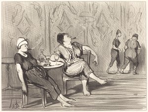 At the Refreshment Stand by Honoré Daumier