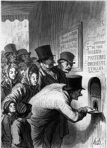 A theater window. Cartoon by Honore Daumier (1808-1879). Engraving in 