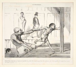 Arrive donc Marsoin; a-t-on vu ce caniche la, sa veut etre marin, ca se fait des batteaux avec des coquilles de noix, et ca craint les bains a quatre sous by Honoré Daumier