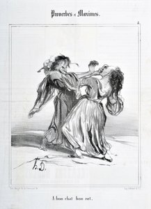 Artwork by Honore Daumier (1808-1879). Charivari dates from 1840: Serie PROVERBES ET MAXIMES A bon cat bon rat MUSEE DES BEAUX ARTS - PALAIS LONGCHAMP, MARSEILLE