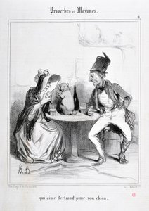 Charivari dates from 1840: Serie PROVERBES ET MAXIMES qui aime Bertrand aime son chien MUSEE DES BEAUX ARTS - PALAIS LONGCHAMP, MARSEILLE by Honoré Daumier