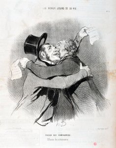 Artwork by Honore Daumier Charivari dates from 1845: Serie LES BEAUX DAYS DE LA VIE. Merger of companies - Outfall of shareholders by Honoré Daumier