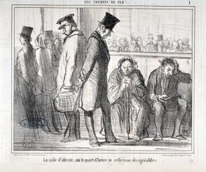 Artwork by Honore Daumier (1808-1879). Charivari dates from 1855: Serie LES Chemins de fer The waiting room or the quarter hour of disagreeable reflexions MUSEE DES BEAUX ARTS - PALAIS LONGCHAMP, MARSEILLE by Honoré Daumier