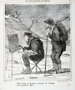 The Landscapists in Winter: “-My old man, your painting lacks heat -And the painter so!” Engraving by Honore Daumier. Extract from the newspaper “Le Charivari” by Honoré Daumier