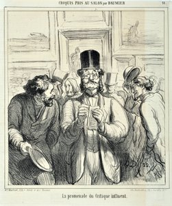 Sketches Taken at the Salon: The walk of the influential critic. Engraving by Honore Daumier. Extract from the newspaper “Le Charivari” by Honoré Daumier