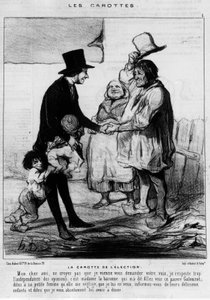 Candidate for election visit in a family of peasants: “The Carrot of the Election” - cartoon by Daumier, in “Charivari” of 21/03/1844